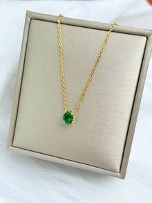 1pc Customized Birthday Birthstone Necklace, Cubic Zirconia Teardrop & Heart/Square Gemstone Personalized Birthday Gift, Gift For Mom, Gift For Best Friend