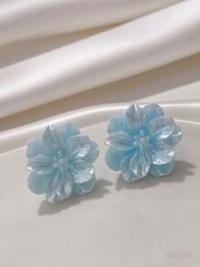 1 对简约百搭夸张山茶花和珍珠耳钉，适合女士 - 白色 - 查看 22