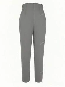 Zr Women's Long And Tight Casual Pants High Waist Fashion  Cut Noble Tailoring - 灰色 - 查看 4