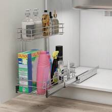 Under Sink Organizer 9" W X17 D Pull Out Cabinet Organizer 2 Tier Under Sink Slide Out Chrome Plated Under Kitchen Bathroom Organizer Pantry Cabinet Closet Organization Rack 1 Pack