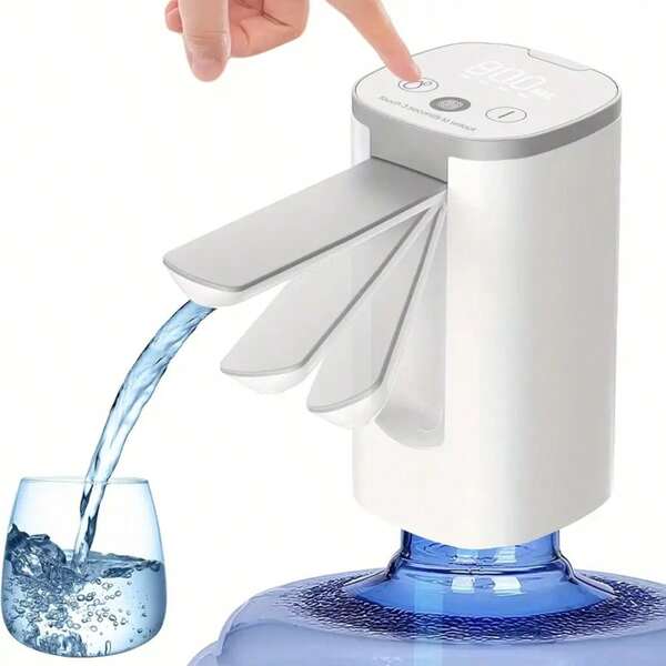 Automatic Water Dispenser Pump For 5 Gallon Bottles – Auto Shut-Off,1200mAh Battery, Foldable Spout, Touch Function, Smart LED Display, USB C, Quiet Operation, Portable Water Bottle Pump (White)