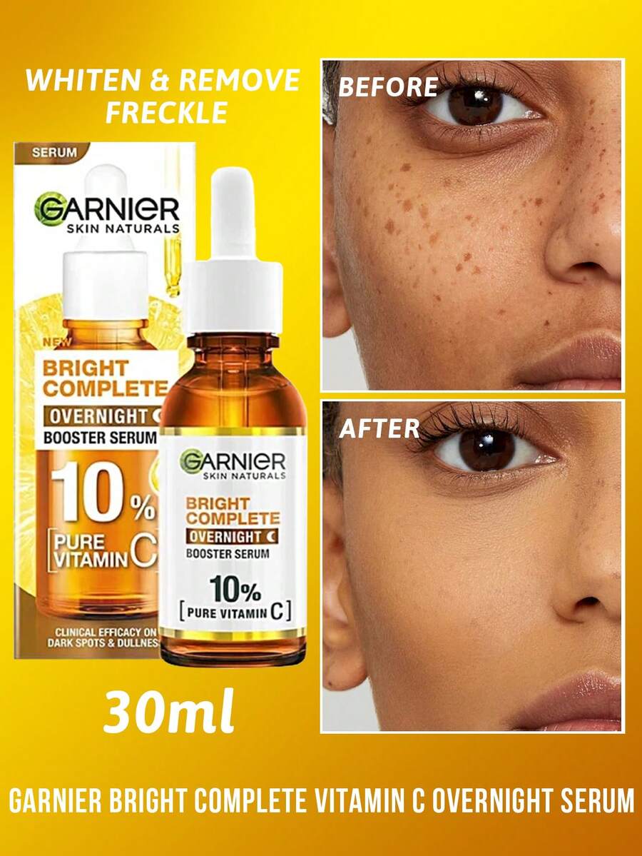 Garnier 卡尼尔亮白全效维生素 C 夜间精华，淡化黑斑，去除色素沉着，增强肌肤光泽，10% 纯维生素 C，均匀肤色，质地轻盈，易于吸收，增强抗氧化作用，亮白肌肤，夜间护肤，修复，适合所有肤质，是晚间护肤的理想选择 - 30ml - 查看 1