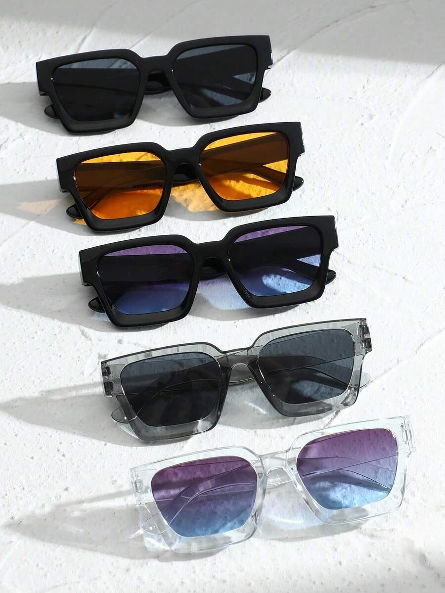 1/2/3/6 Pairs Rectangular Plastic Frame Glasses, Retro Street Style Classic Thick Frame, Elegant Portable Modern Minimalist Design, Beautiful Expression, Versatile Fashion All-Match, Suitable For Street Photography, Music Festivals, Fishing, Driving, Outdoor Leisure Activities, Fit All Face Shapes, Daily Wear, Women Gift Accessory - 5pcs 黑橘灰藍透 - 查看 1