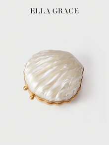 ELLA GRACE-White Shell Shape Acrylic Clutch Bag With Vintage Ball Clasp And Detachable Gold Chain Strap, Elegant Evening Purse For Women Wedding And Banquet