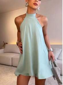 Women's Loose Halter Jumpsuit Set In Fresh Duna Fabric - Water Green - View 5