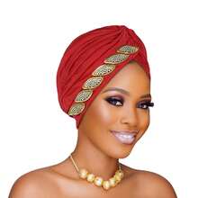 1件亮片派对帽头巾，非洲传统帽，南美帽，西瓜帽，节日帽，镶钻帽，休闲帽，适合派对、节日、送礼，也可作睡帽或睡帽。 - 彩色 - 查看 3