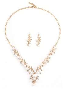 3pcs Women Diamond & Pearl Jewelry Set: Necklace And Earrings - Nhiều màu - Xem 3