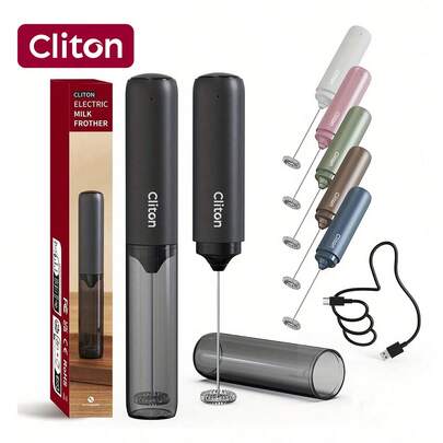 CLITON High-Performance Milk Frother | USB-C Rechargeable | 30s Quick Whip For Rich Micro-Foam, Barista-Level Coffee Drinks At Home, Cordless Milk Frother, Electric Milk Steamer For Latte, Cappuccino, Hot Chocolate, Includes Dual Mini Whisks And USB Cable