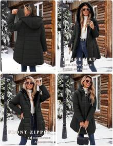 Women's Winter Windproof Fur Warm Slim Fit Down Jacket - Long Ski Coat For Commuting - 黑色 - 查看 2