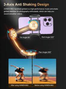 3-Axis Handheld Gimbal Stabilizer For Smartphones, Equipped With AI Module, Fill Light, Face Tracking, Detachable Magnetic Remote Control And Focus Control - Ideal For Photography, Video Recording, Vlogging And Live Streaming - Black - View 3