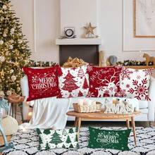 4PCS White And Red Christmas Pillowcase Decorative Winter Snowflake Throw Pillow Cover Christmas Cushion Cover Indoor Sofa Room Decoration Red Single Sided Pillow Core Free - Red and White - View 5