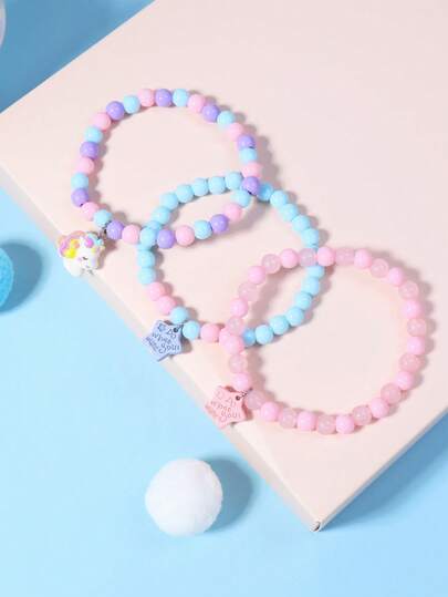 Pulsera de niña con cuentas de unicornio y estrella en rosa y azul, pulsera soñadora para niños, accesorio de uso diario y para fotos, joyería femenina