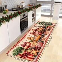 1pc/2pcs/3pcs Cute Healing Gingerbread Man Gift Box, Christmas Train Print Thick Kitchen Floor Mat, Christmas Printed Non-Slip Oil-Proof Mat, Absorbent Anti-Slip Kitchen Rug, Washable Entrance Door Mat, Kitchen Living Room Laundry Bathroom Floor Mat, Christmas Room Decor Rug - Multicolor - View 9