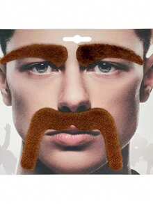 1 Set Men's Fake Mustache And Eyebrows Card Individually Packaged, Self-Adhesive Fake Mustache And Eyebrows, Suitable For Halloween Parties, Halloween Costumes, Role-Playing, Holiday Parties, Cosplay Props