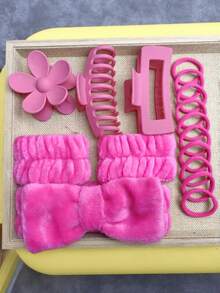 8 Pieces Set Of Minimalist Pink Minimalist Home Hair Accessories For Girls, Suitable For Daily Makeup, Face Washing And Decoration