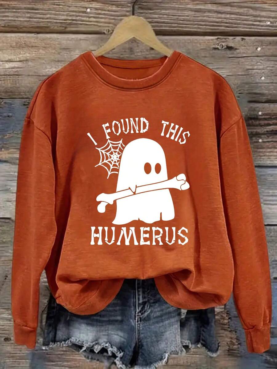 1 pieza Sudadera casual con cuello redondo y estampado gráfico para adolescentes, otoño/invierno - Fantasma amistoso, fantasma lindo, telaraña, araña, la serie definitiva de sudaderas con cuello redondo para cada joven