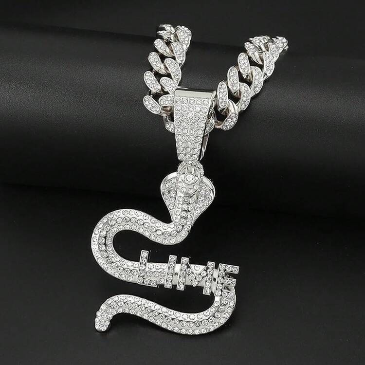 Miami Mens Cuban Link Chain Silver Gold Plated Bling Cuban Necklace Chain Men Iced Out Chain Hop Jewelry - Snake1-silver - View 9