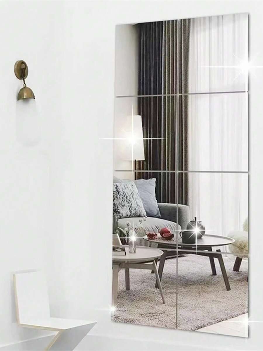 4/8 块 3D 亚克力镜面瓷砖 - 防碎、自粘、客厅、卧室、办公室、厨房的墙面装饰 - 抛光表面、易于安装、无需电源、远距离扭曲镜面效果