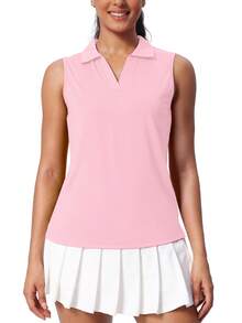 Women's Sleeveless Golf Shirts UPF 50+ Quickly Dry Tennis Polo Lightweight Sports Athletic Tank Tops - 淺粉色 - 查看 2