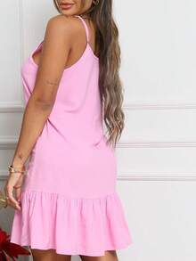 Loose Women's Dress With Adjustable Straps - Viscose Fabric - 粉色 - 查看 5