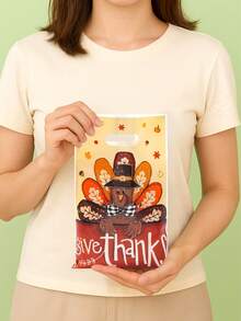 50pcs Thanksgiving Gift Bags Handbag, Autumn Harvest Turkey Plastic Bags, Gift Packaging Bags, Happy Thanksgiving Decorations, Thanksgiving Party Supplies, Harvest Festival Party Gift Wrapping Supplies, Thanksgiving Family Gathering Gift Decorations, Fall Outdoor Decorations, Kitchen Packaging Supplies, Fall Party Small Gift Bags, Party Favors