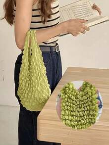 女士魔术弹力手提袋可伸缩购物手提包大容量可重复使用购物袋多色可折叠购物袋旅行必需品菠萝袋皱纹泡泡袋适用于旅行露营户外海滩暑假返校