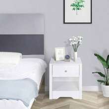 Modern Bedside Table, Nightstand With Drawer Shelf, End Table Living Room, Bedroom White - White + Aluminium Alloy - View 3