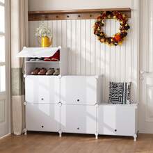 6-Tier White Shoe Storage Cabinet With Slab Door, Freestanding Organizer For Bedroom, Closet & Hallway