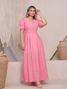 Elegant Women's Dress Simple Embroidery Button Women's All - 3D玫瑰 - 查看 1