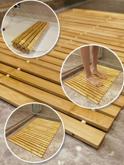 1pc Bathroom Bamboo Non-Slip Mat, Foldable Indoor/Outdoor Pad, Bamboo Drainage Shower Mat, Waterproof Bathtub Mat, Bathroom Accessories, Home Decor Home Bathroom Decor Bath Rug Floor Carpet Outdoor Rug Door Mat Fall Decor Back To School Entryway Decor