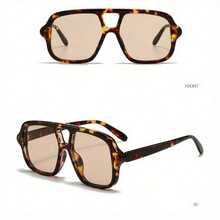 1 Pcs/Set, Fashionable Oversized Double-Bridge Sunglasses Multiple Colors Available Perfect For Daily Dates, Commuting, Street Style Outfits, Or As Gifts Includes Eyewear Case - Trà Demi-Tea - Xem 2