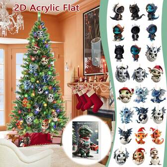 Fantasy Dragon Collectible Ornaments 24 Pcs Acrylic Flat 2D Christmas Advent Calendar 2025 Holiday Countdown Festive Gift Box Decorations