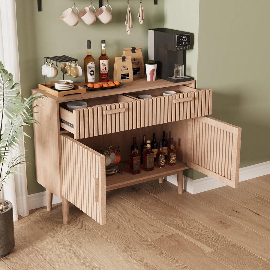 Mueble de cocina, cómoda con 4 puertas, aparador 100x35x80 cm, cómoda estrecha, aparador, mueble para salón dormitorio