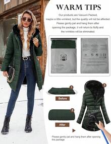Women's Winter Windproof Fur Warm Slim Fit Down Jacket - Long Ski Coat For Commuting - 軍綠色 - 查看 7