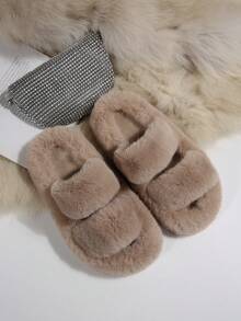 2025 Nuevas pantuflas esponjosas de talla grande para mujeres, pantuflas de suela gruesa y de felpa para uso interior y exterior, antideslizantes, para otoño/invierno