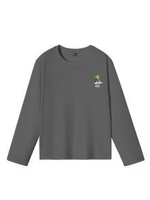 Tween Boy Graphic Print Crew Neck Long Sleeve T-Shirt, Autumn/Winter Top - Dark Grey - View 3