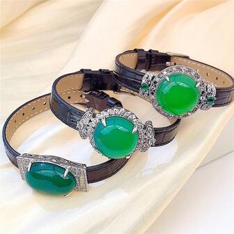 优雅的锆石玛瑙手链手表，庄严的绿玉手链，时尚玉石珠宝手表