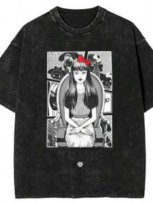 JunjiS ItoS X Hellos Kitty T-Shirt Popular T Shirts Short SLeesves Y2K Funny Tops Beach Cotton O Neck Oversized Clothes - Black - View 1