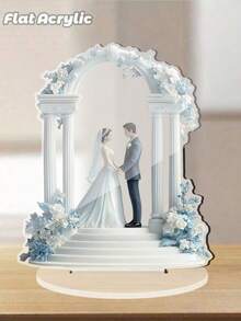 2D Crystal Wedding Statue - Bride And Groom Standing On Balcony With Floral Decor, Ideal For Home Decor, Wedding Gifts And Event Centerpieces, No Power Needed, Wedding Decoration