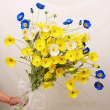 1PC Poppy Flower Simulation Flower Home Decoration Silk Flower Plush Pole Simulation Flower Ornament Hand-Held Flower Party Decoration Wedding Decoration Restaurant Table Simulation Flower Decoration Artificial Flower Branches Including Iron Wire Can Be Folded - Multicolor - View 4