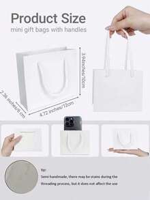 10个装白色牛皮纸手提袋，白色礼品袋，纯色礼品袋，迷你便携小购物袋，适用于精品店、婚礼派对回礼袋、婴儿派对、生日派对、伴娘礼品袋、母亲节毕业典礼等场合。