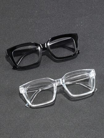 1/2 副男士方形镜框简约精致优雅美观流行设计透明眼镜，适合返校必备、阅读、办公室服装配饰