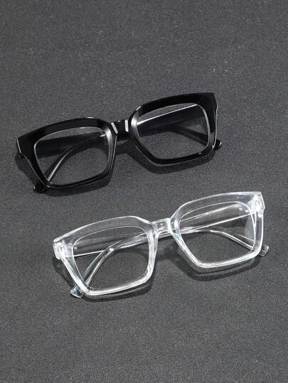 1/2pairs Men Square Frame Simple Delicate Classy Aesthetic Popular Design Clear Glasses For Back-To-School Essentials,Reading,Office Outfit Accessories