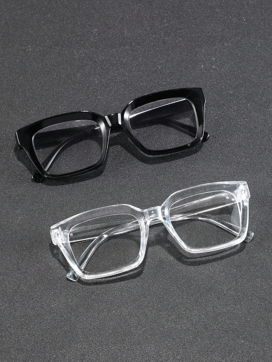 1/2pairs Men Square Frame Simple Delicate Classy Aesthetic Popular Design Clear Glasses For Back-To-School Essentials,Reading,Office Outfit Accessories