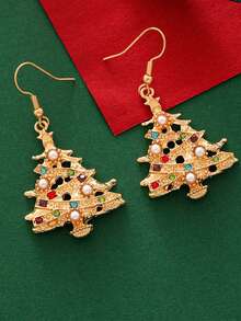 2pcs Minimalist Small Tree Earrings, Elegant Holiday Style With Pearl & Rhinestone, Unique Gift Suitable For Daily Wear, Holiday, Travel, Beach Outfit, Perfect Gift For Her, Wife Or Friend, Christmas, Valentine's Day, Mother's Day, New Year Jewelry | Graceful Accessory