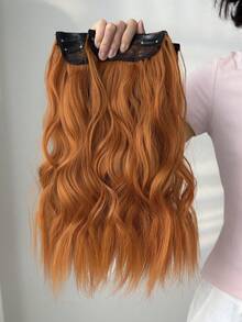4 piezas de extensiones de cabello onduladas de 16 pulgadas de color rojo-naranja natural, piezas de cabello sintético adecuadas para uso diario de mujeres y niñas - Naranja - Ver 3