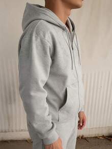 Unisex American Style Zip-Up Hoodie Sweatshirt, Casual Jacket, Versatile, Autumn/Winter - Grey - View 4