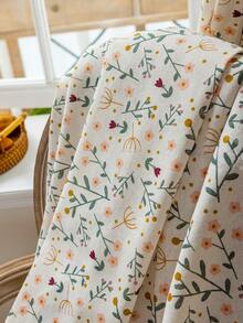 1pc Rustic Floral Curtain, Rectangular With Tassels Decor, Semi-Sheer Pole Top Curtain, Suitable For Bedroom, Living Room, Kitchen, Balcony, Patio, Study, Dining Room, Room Divider, Indoor Home Decor, All Season