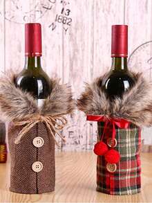 1 pieza Decoraciones navideñas, Funda para botella de vino Feliz Navidad, Funda de botella de vino de tela de lino, Bolsa para botella de vino con cuello de piel, Diseño de disfraz con tema navideño para botella de champán, Decoración de fiesta con tema navideño, Regalos de Navidad, Adecuado para decoración del hogar, decoración de restaurantes, decoración de fiestas, decoración de estilo rústico, Regalos de Año Nuevo 2026
