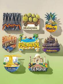 1pc 3D Fridge Magnet, Travel Souvenir From Philippines, India, Malaysia, Brunei - Multicolor - View 2